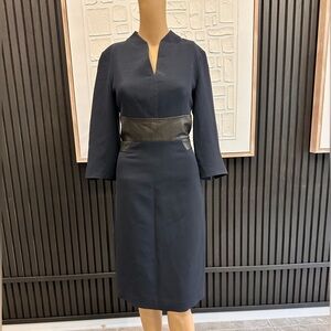 Anne Klein Navy Dress with Black Leather Waist Detail